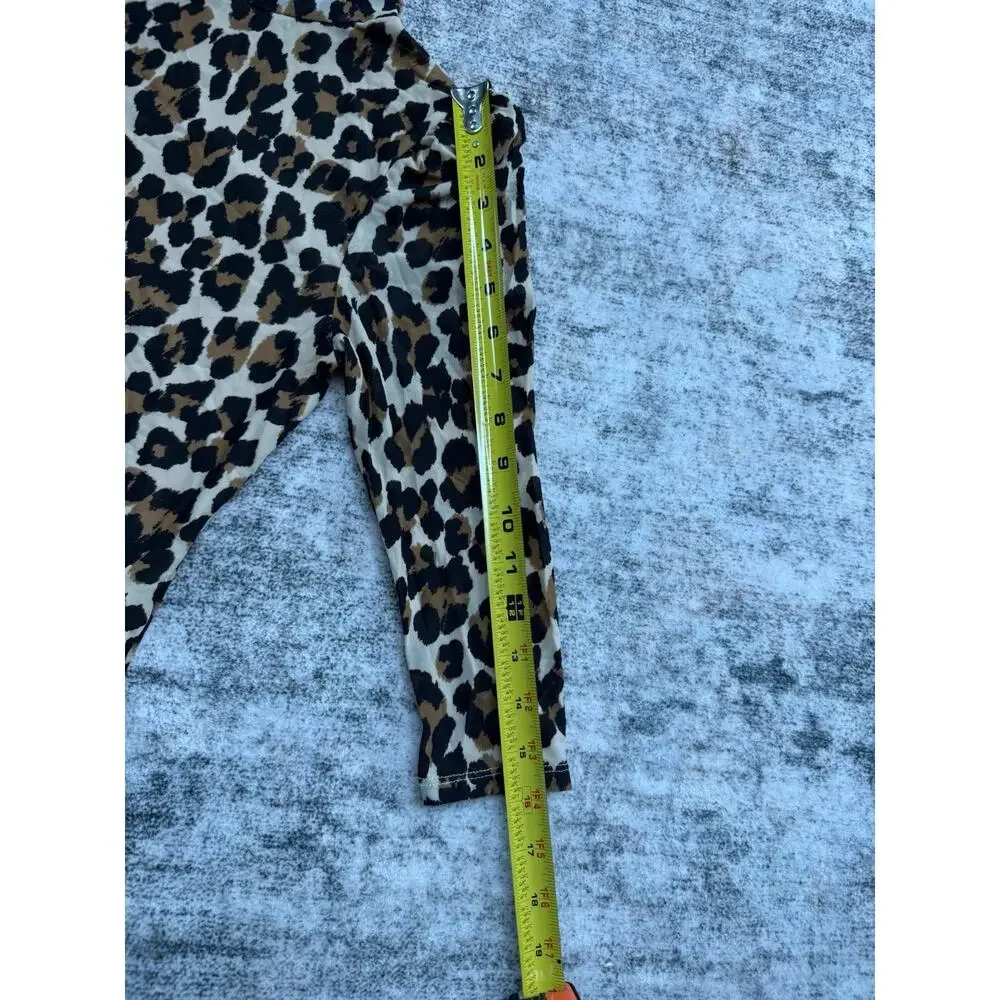 Free People Women's Gather Leopard Turtleneck Mesh Top Sz XS Animal Print